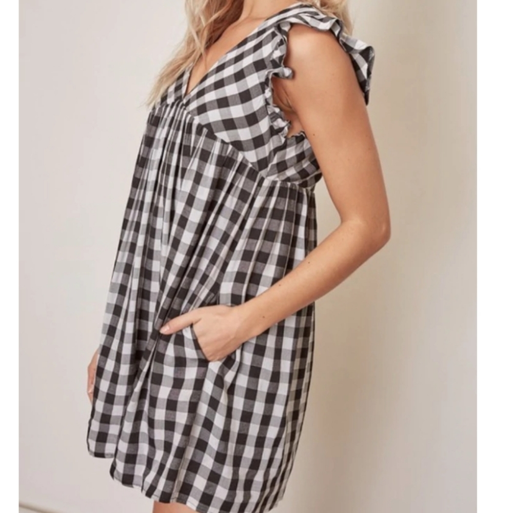 Black Gingham Mini Dress - Picture 2 of 4